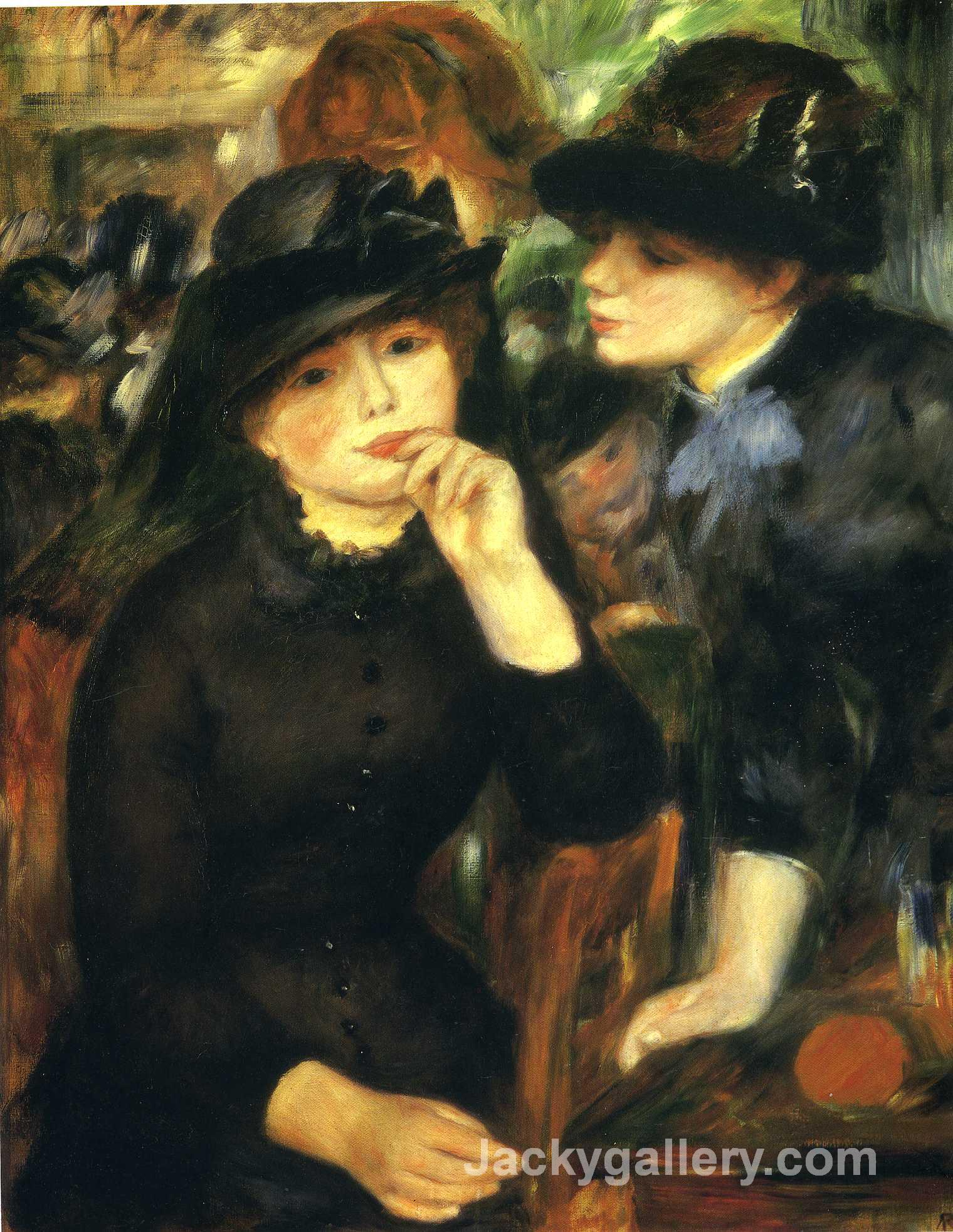 Two girls in black by Pierre Auguste Renoir paintings reproduction